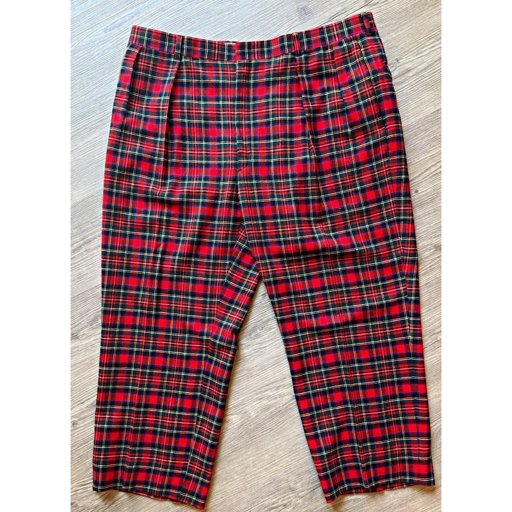 Vintage Red Tartan Plaid Wool Blend Mark Shale Pants Mens 40x27 Pleated